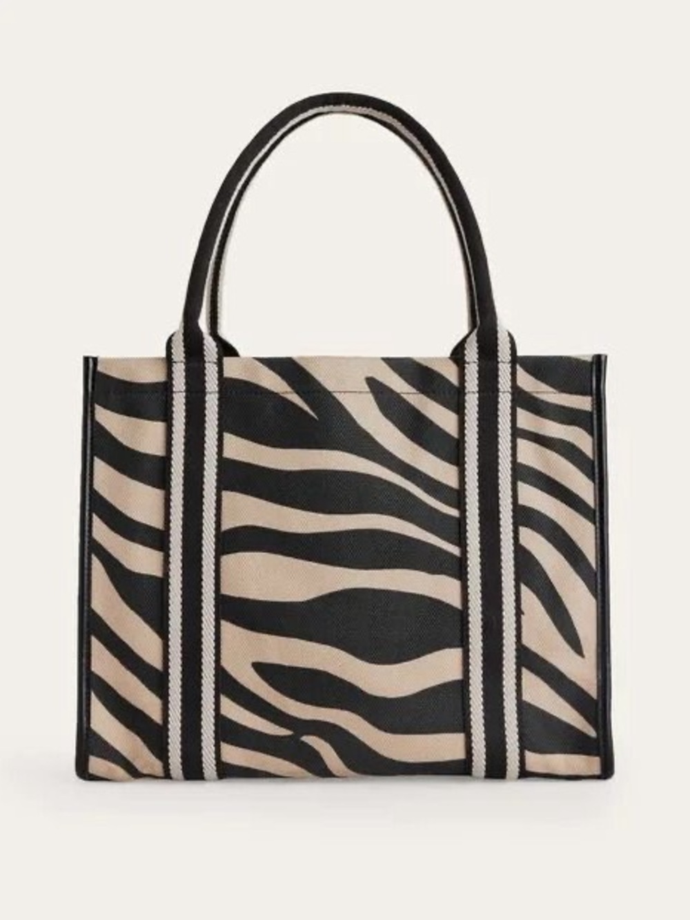 Boden Zebra-Stripe Canvas Tote - Black and Cream